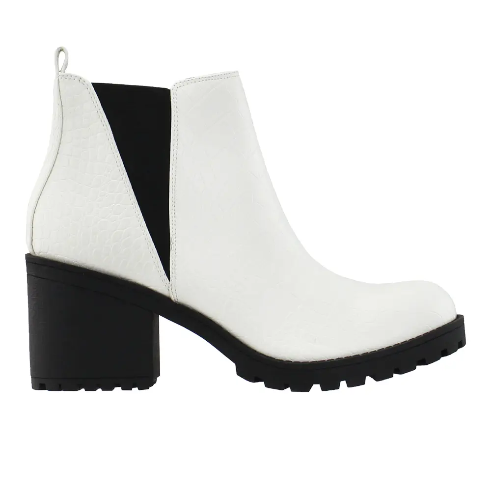 Dirty Laundry Womens Lisbon Croc Pull On Platform Round Toe Chelsea Casual Boots Ankle Mid Heel 2-3" - White