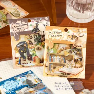 120 Sheets Cute Pet Sticker Pack featuring cats, text, various scene patterns, minimalist style, PET waterproof material, self adhesive, DIY journal decoration, scrapbook notebook material sticker pack