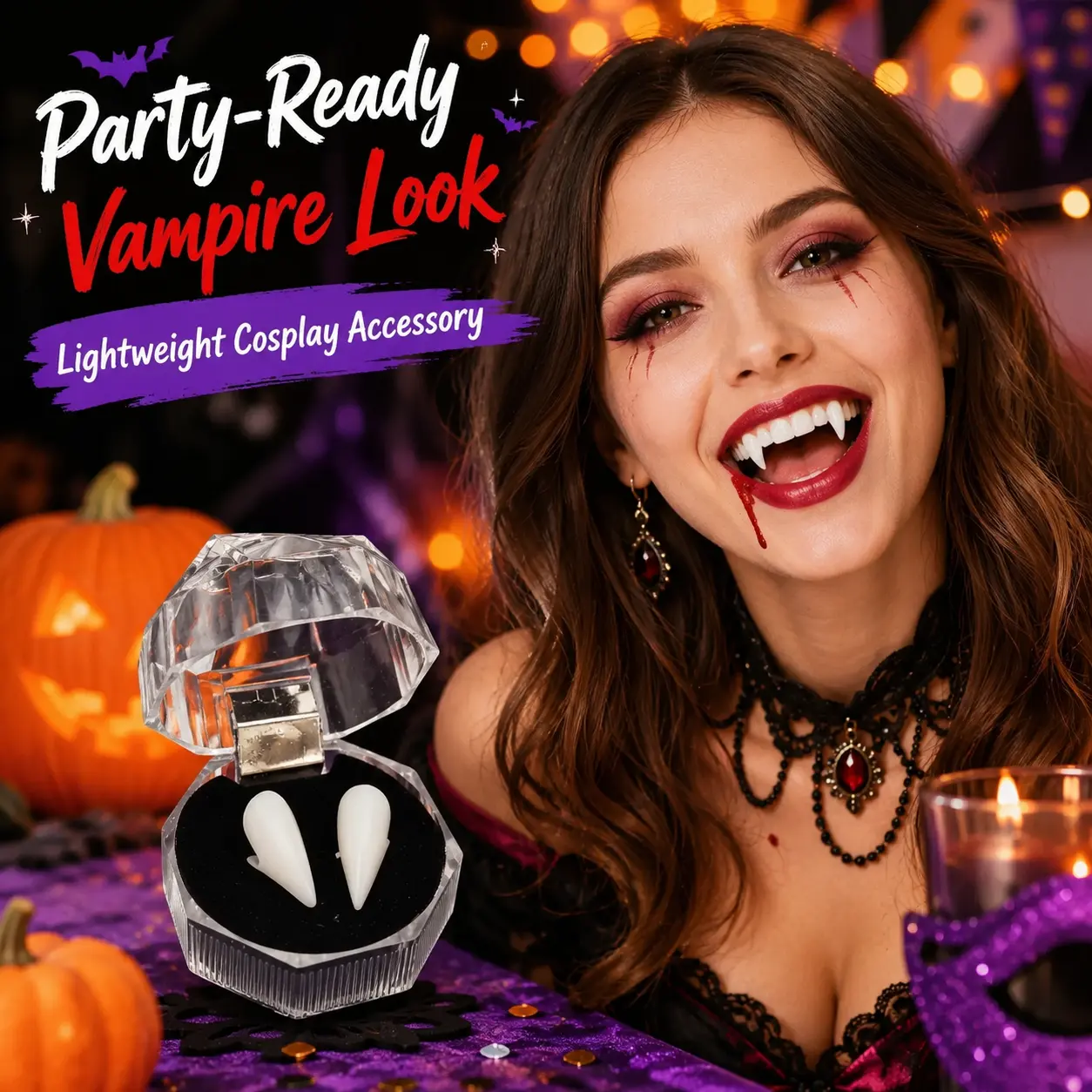 Must-Have Glow In Dark Resin Vampire Tiger Teeth, Horror Cosplay Dentures, Fashion Accessory for Halloween Masquerade & Zombie Costume