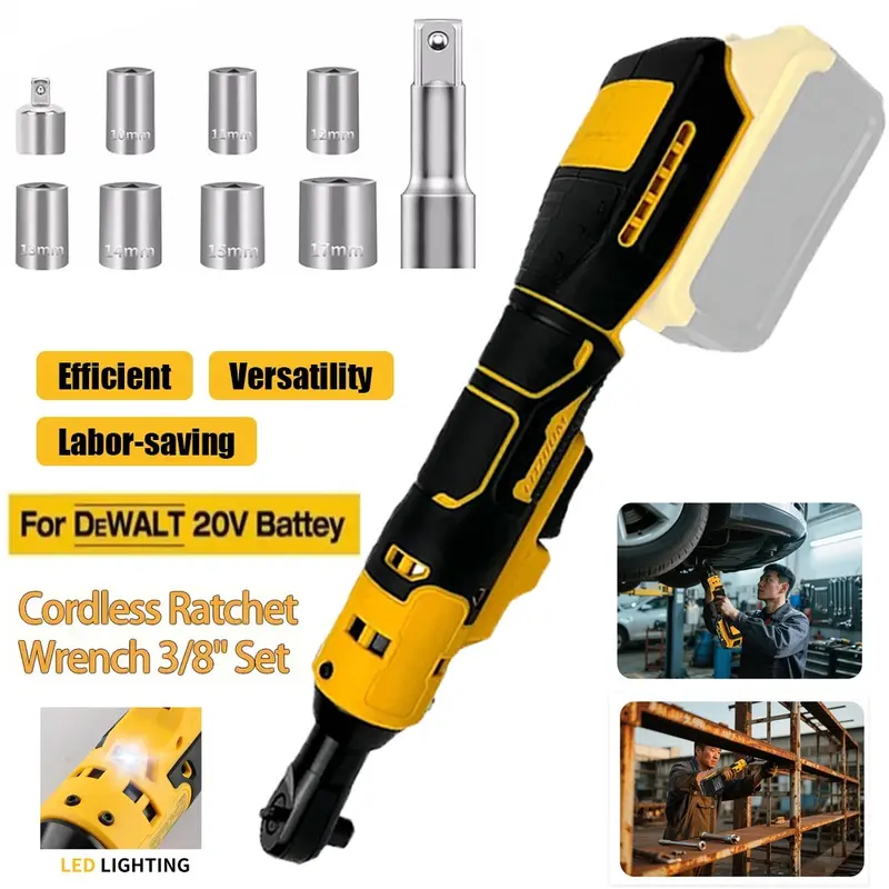Cordless Ratchet Tool Only – for DeWalt 20V Max Lithium Batteries | Low-Profile Head Accesses Brake Calipers & Engine Bays | 45 Ft-Lbs Max Torque | 8-Piece Socket Set