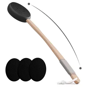 1 set Back Lotion Applicator with 4 Replaceable Pads, Lotion Applicator for Back Self Elderly, Women, Cream Medicine Applicator with 17" Curved Handle Easy to Target Back and Feet, Black, Body Back Scrubber, Body Care Tool