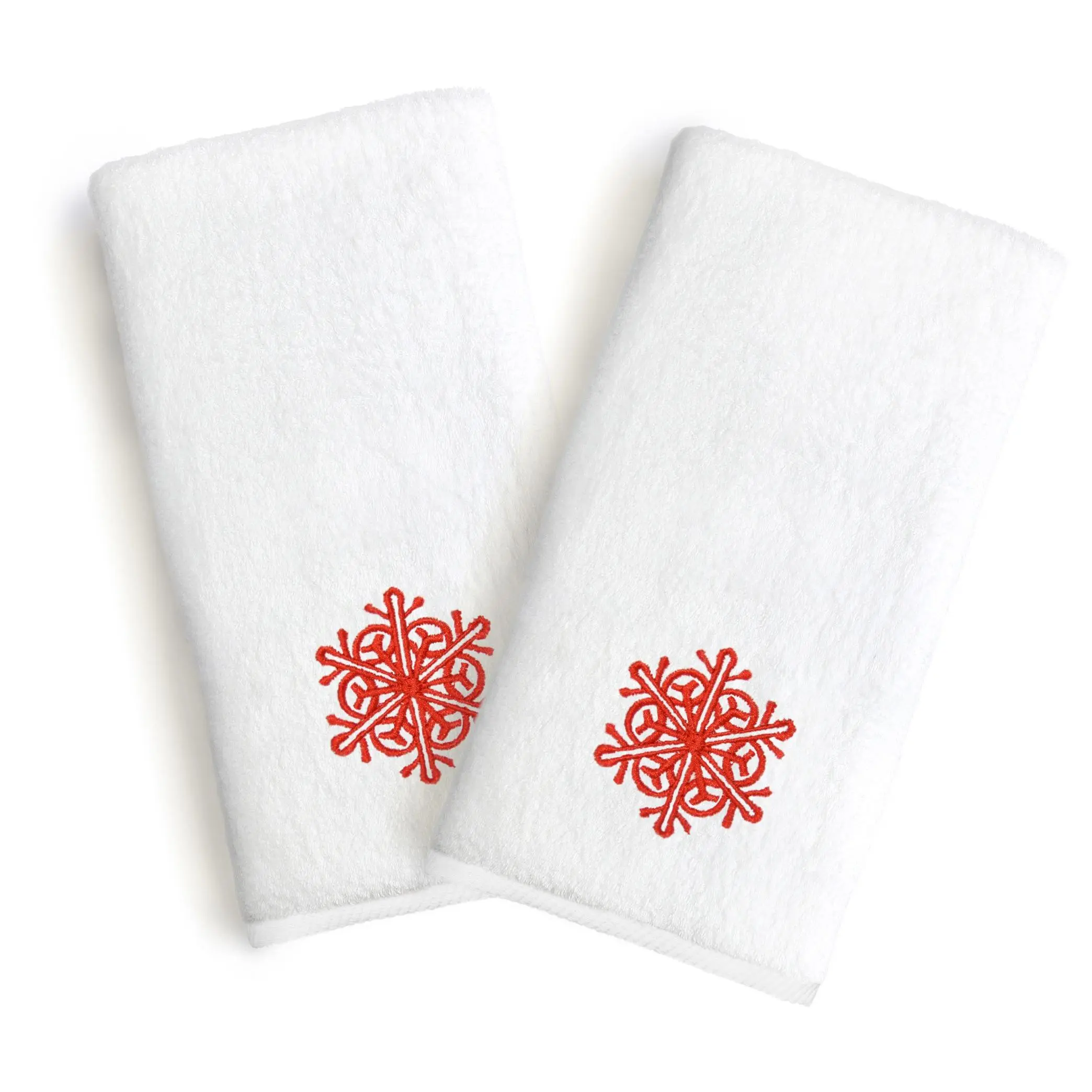 Linum Home Embroidered Luxury Hand Towels - Snowflake S/2