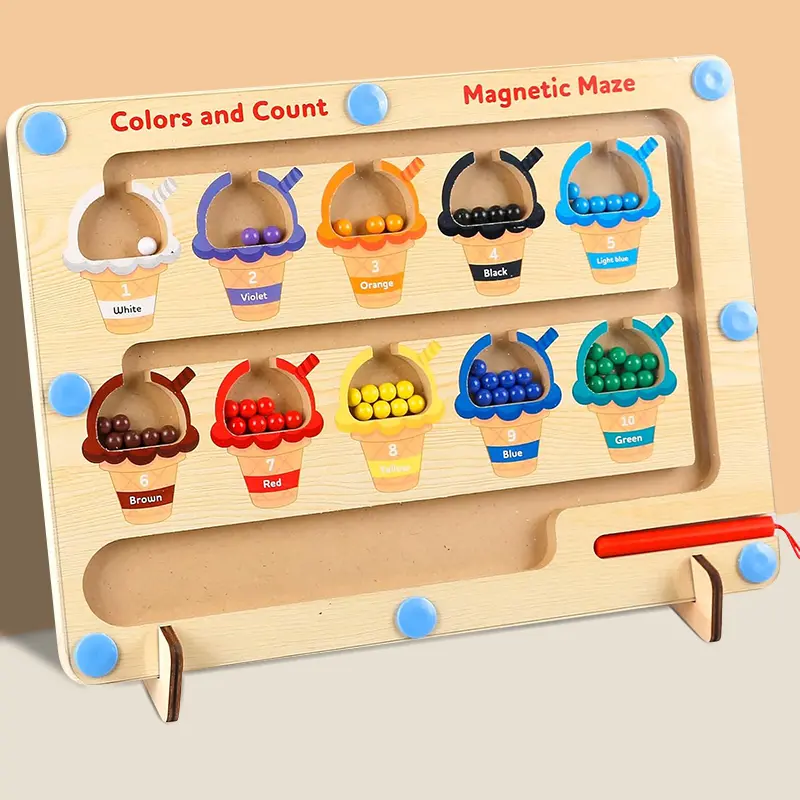 Qyeah Magnetic Color & Number Study Board - High-Quality Acrylic Math Teaching Aid, Color Matching, Counting Toy with Learning Materials, Hand-Eye Coordination & Dexterity Development Tool for Kids (Ice Cream Themed)