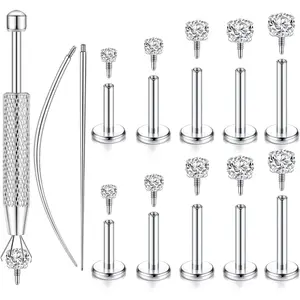 16G/18G Flat  Earrings for Women Men - Tragus Helix Conch Rook Ear Cartilage  ,  Internal Thread Studs, Ideal for Medusa Monroe Ashley Labret Snake Bite Lip