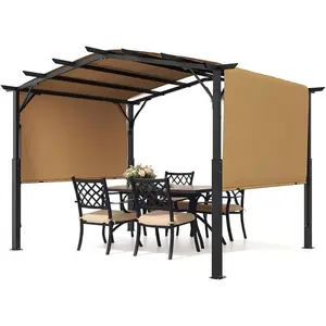 VEVOR 10x 10 ft Outdoor Pergola, Arched Top Metal Pergola, Retractable Pergola with Sun Shade Canopy, Large Patio Shelter Pavilion, Heavy Duty Garden Pergola for Deck Backyard Porch PoolsideVEVOR Super Brand Day