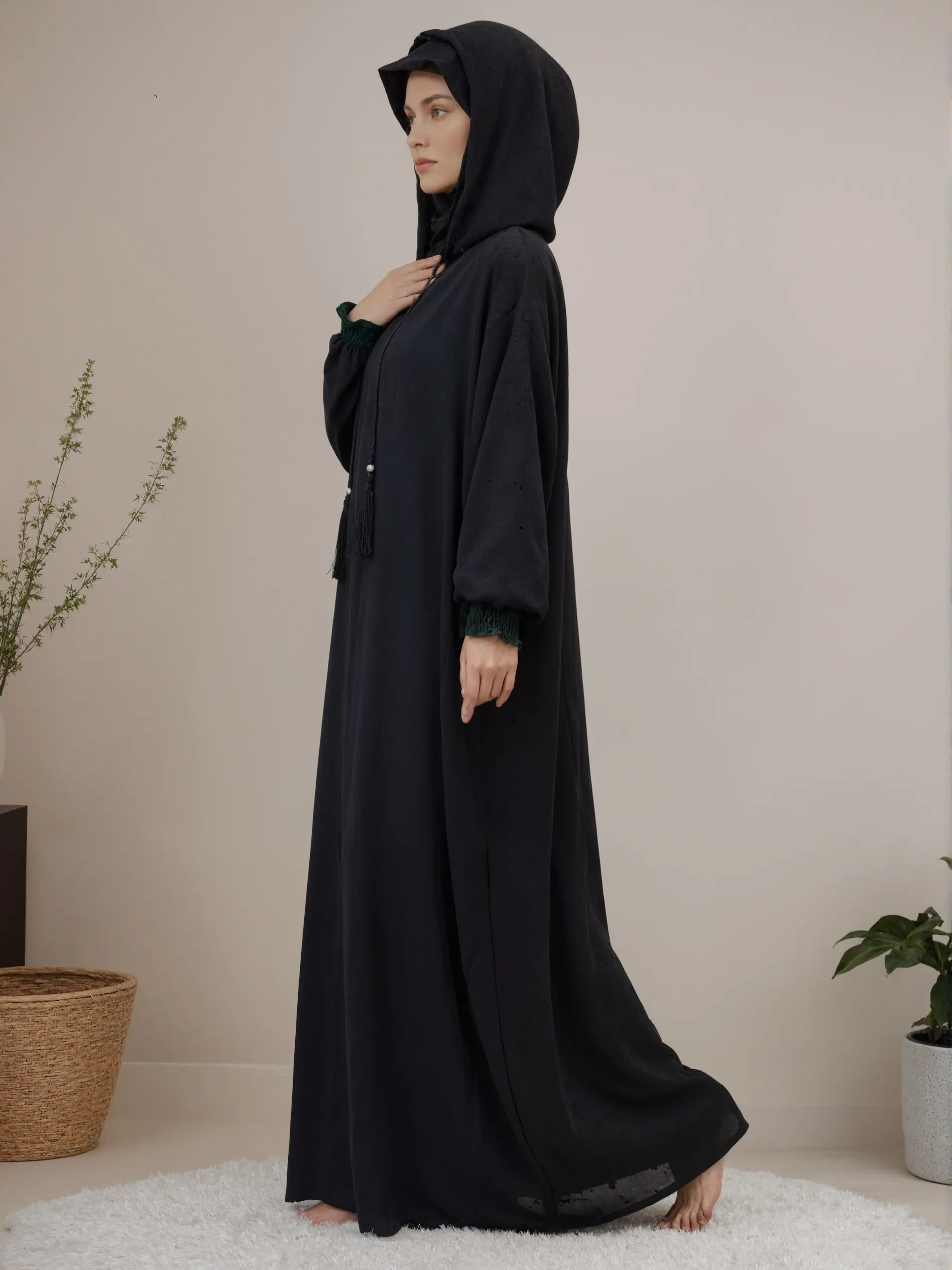 Women's Cotton Abaya, Plus Size Polka Dot Prayer Dress with Double Hood, Casual Loose Fit & Breathable for Modesty, Ramadan, Eid, Loose Fit Abaya, Casual Abaya
