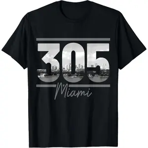 100% Cotton Miami 305 Area Code Skyline Florida Vintage T-Shirt