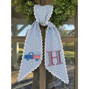 Patriotic Wreath Sash with Striped Border Trim