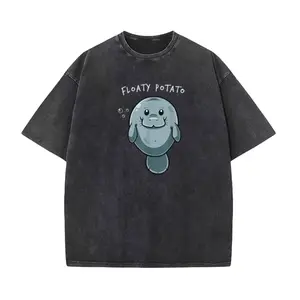 Funny Washed T-Shirt 100% Cotton with Manatee and Potato Floaty Design