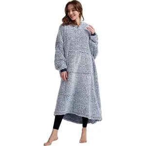 Cozy Sherpa Wearable Snuggle Blanket Hoodie for Adults Women Men   IdeaOversized Blanket SweatshirtSuper Warm Light Weight,Blue Over-length