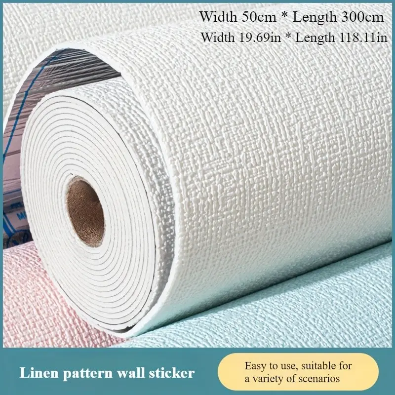 Linen Decorative Wallpaper Roll, Self-Adhesive Waterproof Wall Sticker, Touchable Aluminum Foil Base, Modern Home Decor for Living Room Bedroom Kitchen