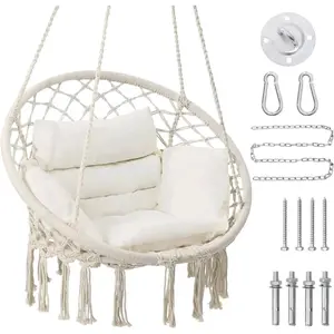 Hanging Swinging Chair with Medium Cushion, Perfect for Bedroom, Porch, Adults, BHammockalcony