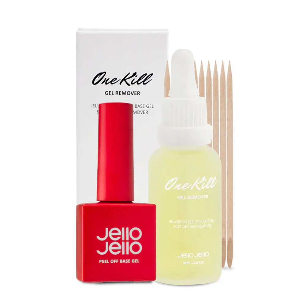 JelloJello Peel-Off Base Gel (10ml) + OneKillGelRemover (30ml) Set Peelable Nail Base, Easy Removal, Self Nail, UV/LED Cure