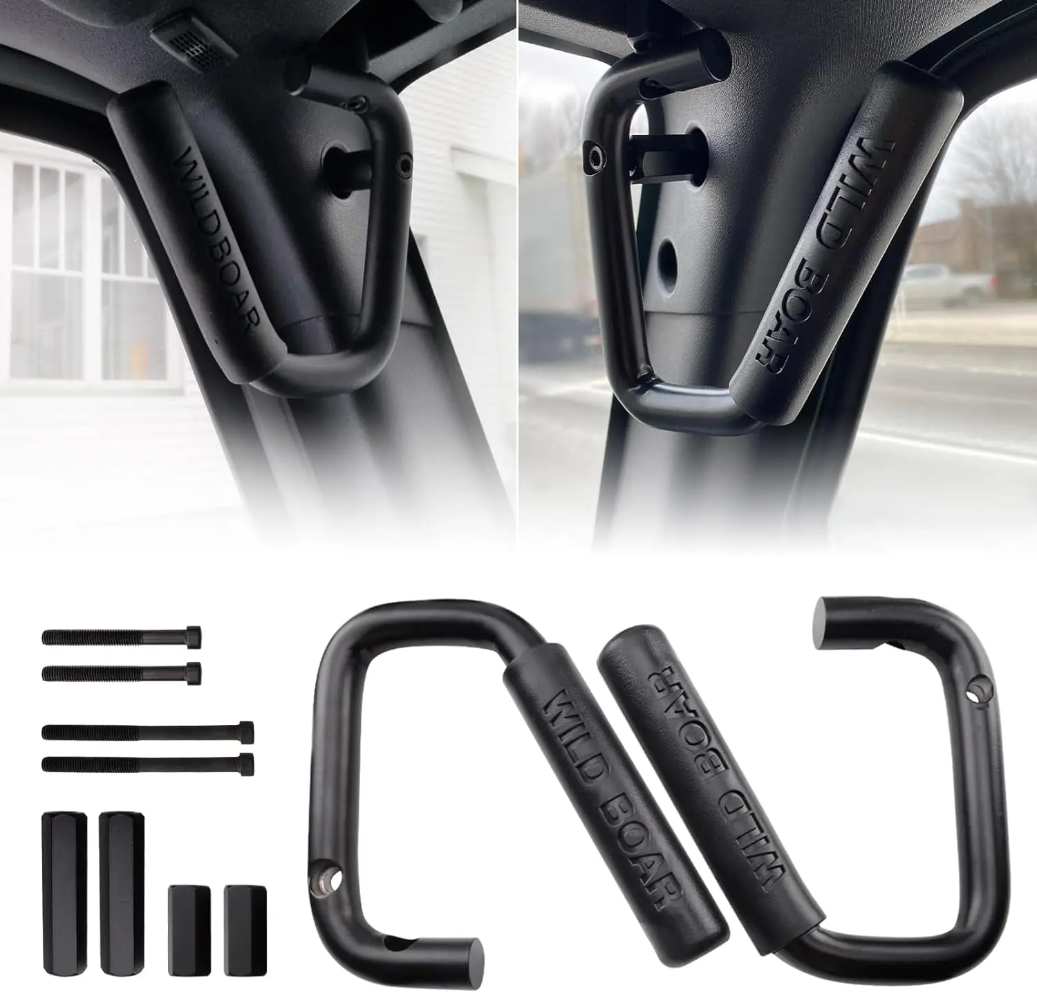 Front Grab Handle Kit Aluminum Alloy Grab Bar for 2007-2018 Jeep Wrangler JK JKU Rubicon Sport Sahara (Black)