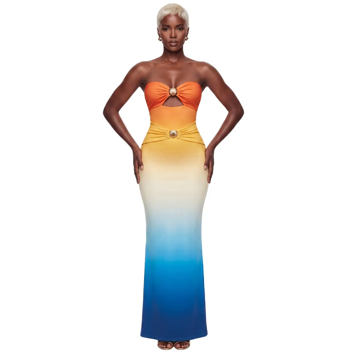Shore Glow Ombre Seashell Maxi Dress