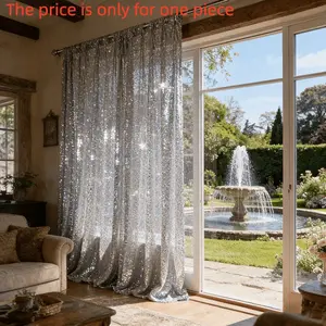 1PC High-End Cold Tone Mirror Silver Color Sequin Background Curtain, Easy Install Pole Bag, Indoor Outdoor Reusable Party Backdrop