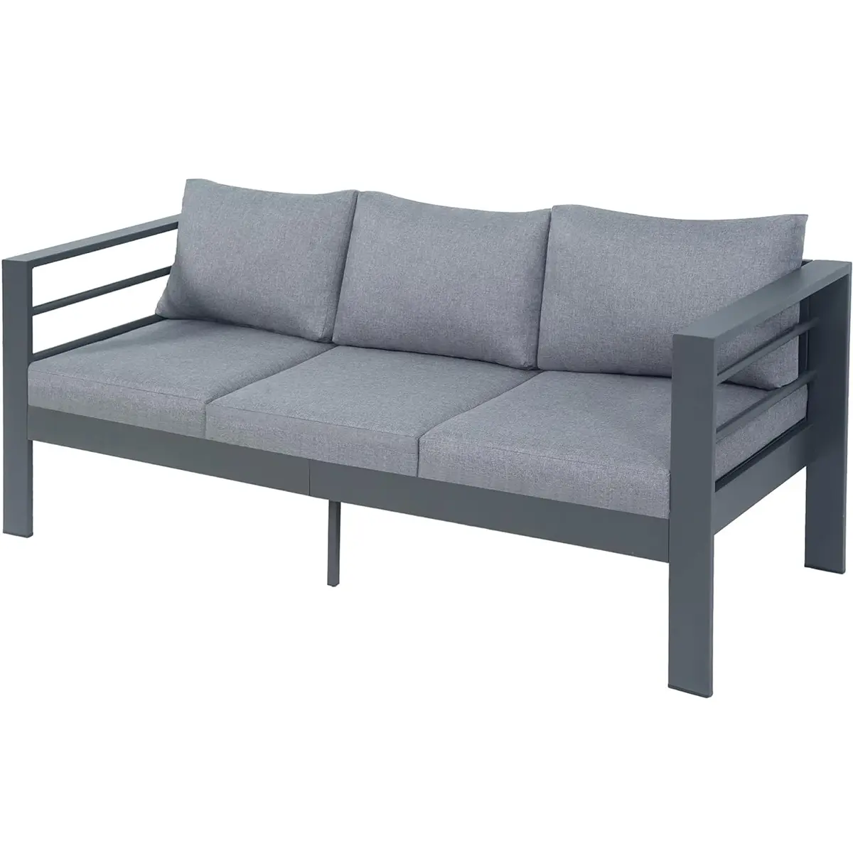 3-Seater All-Weather Iron Outdoor Furniture Sofa with Fade-Defying Foam Cushions, Heavy-Duty Rust-Resistant Metal Modular Outdoor Sectional Sofa, Ergonomic High-Back Lounge for Garden & Poolside