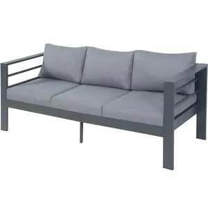 [Mother's Day Gifts] 3-Seater All-Weather Iron Patio Sofa with Cushions Heavy-Duty Metal Outdoor Sectional Couch for Garden Poolside & Backyard Modern Rust-Resistant Design Ergonomic High Back Chairs Lounge