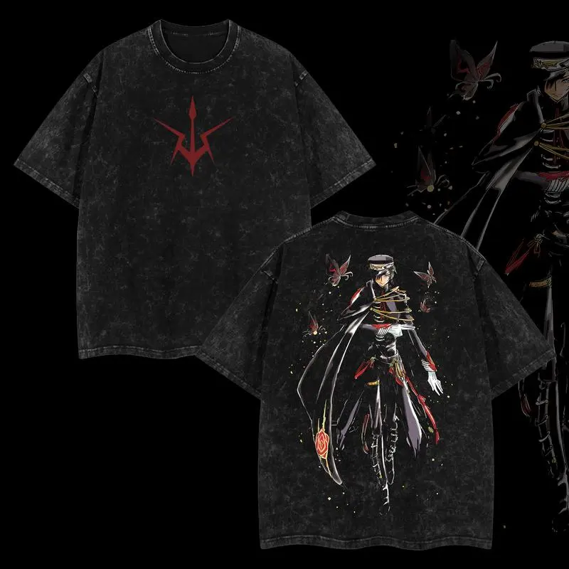 Emperor Lelouch   Code Geass Lelouch of the Rebellion R2 Anime Vintage Unisex Oversize Anime Washed Cotton T-shirt graphic tee  anime lover anime merch fan outfits men boys merch