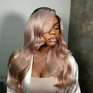 180 Density Ombre Brown and Ash Blonde with Dark Brown Roots Wigs Human Hair 13x6 Body Wave HD Thin Lace Front Wig for Women Glueless Ombre Milk Tea Colored Lace Front Wigs