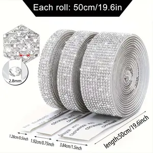 High Density Self-Adhesive Crystal Rhinestone Ribbon Roll, DIY Craft Decorative Tape, Perfect for Car Clothing Wedding Party Home Decoration, Glitter Trim Ribbon