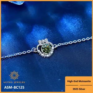 [ASM-BC125] Colored Moissanite Bracelet for girls luxury delicate 925 sterling silver 0.5ct green Moissanite diamond jewelry bracelet