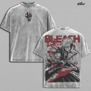 Ichigo Kurosaki Oversized Graphic Tee Bleach Anime T-Shirt Bankai Form Streetwear Washed Lightweight Cotton Soft Unisex Apparel Outfits Men Graphic Tees Street Wear Men Gifts Gift for Anime Fans