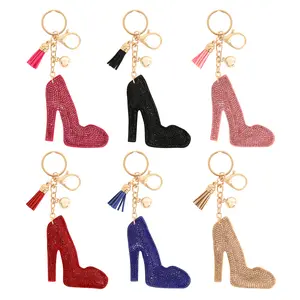 Bundle of 6 High Heels Rhinestone Tassel Keychains (HDK4073FS+HDK4073TP+HDK4073SP+HDK4073JT+HDK4073PK+HDK4073RD)