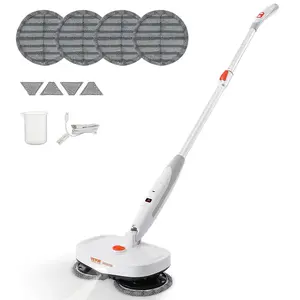 VEVOR Cordless Electric Mop Sweeper, Electric Spin Mop with Water Tank, up to 40 mins Battery, LED Headlight, Dual Mop Heads, 4 Microfiber Pads & 4 Trapezoid Microfiber Pads, for Hardwood/Tile Floor