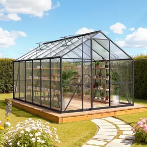 8 X 12 Ft Polycarbonate Greenhouse - Heavy-Duty Outdoor Garden Greenhouse With Adjustable Vent, Push-Pull Lockable Door, Quick Setup, Aluminum Frame Walk-In Sunroom For Outdoor Garden, Lawn, Patio, Weather-Resistant DIY