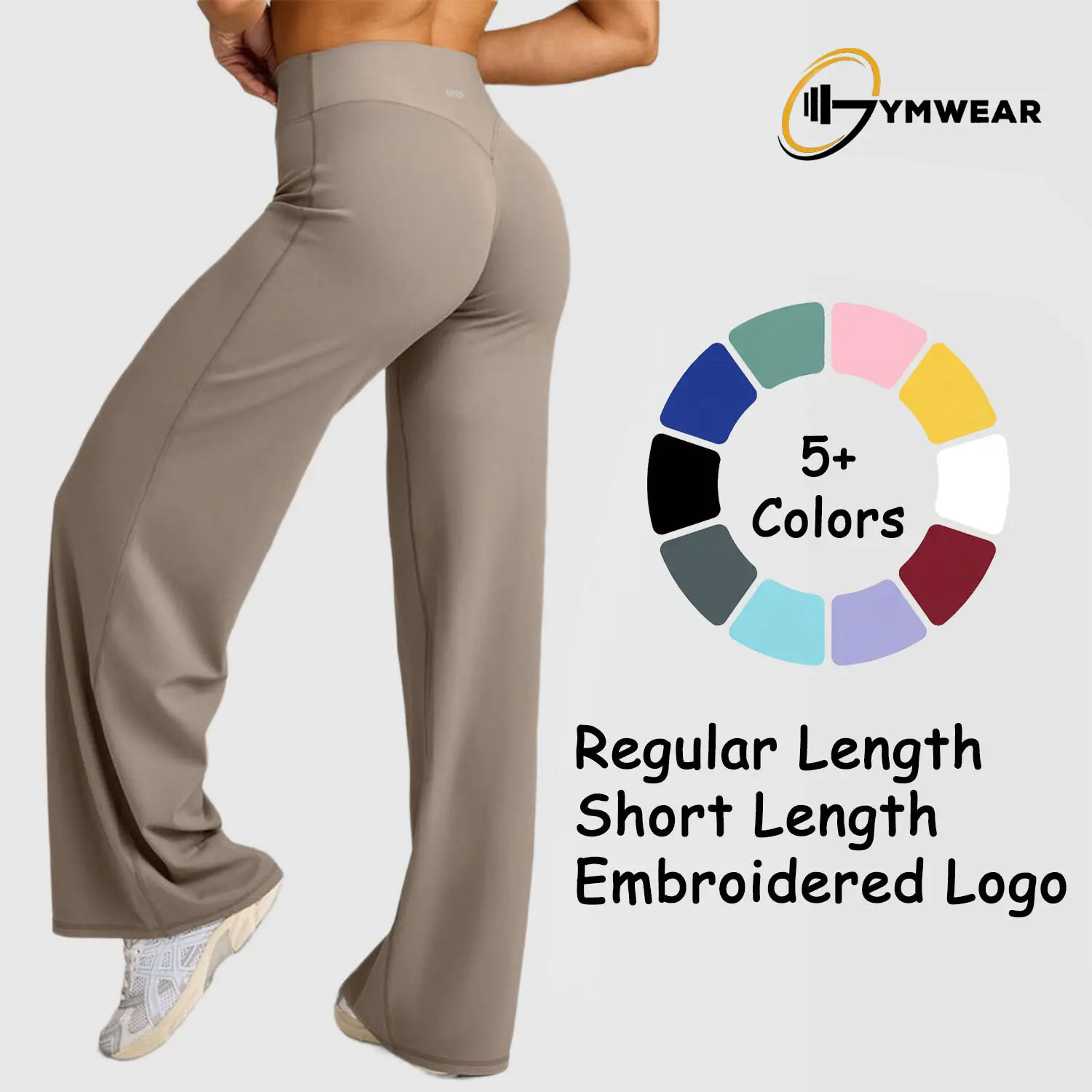 (Embroidered Logo) SoftMotion Straight Leg Bottoms for Women, Regular/Short Length Stretch Workout Gym Leggings