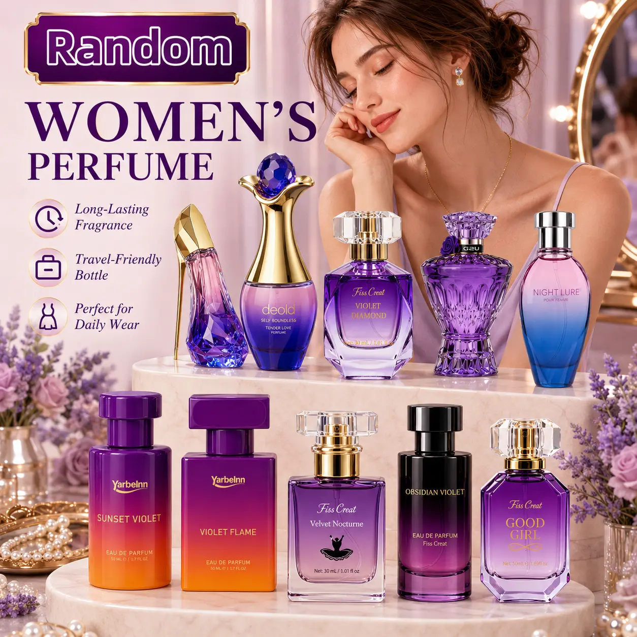 Random Perfume for Women, Fragrance Randomly Selectedfrom 10 Styles, Long-Lasting Eau De Parfum Spray, FloralFruity & Sweet Scent, Travel Size Fragrance Gift for Her,Styles May Vary