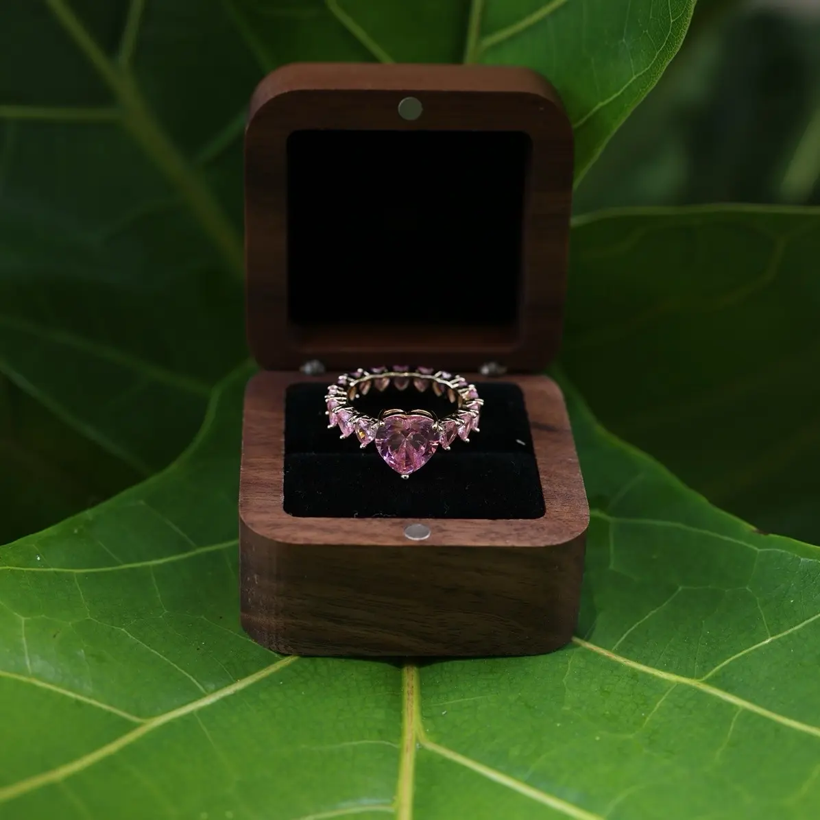Princess Heart Promise Ring with Custom Name in Wood Box