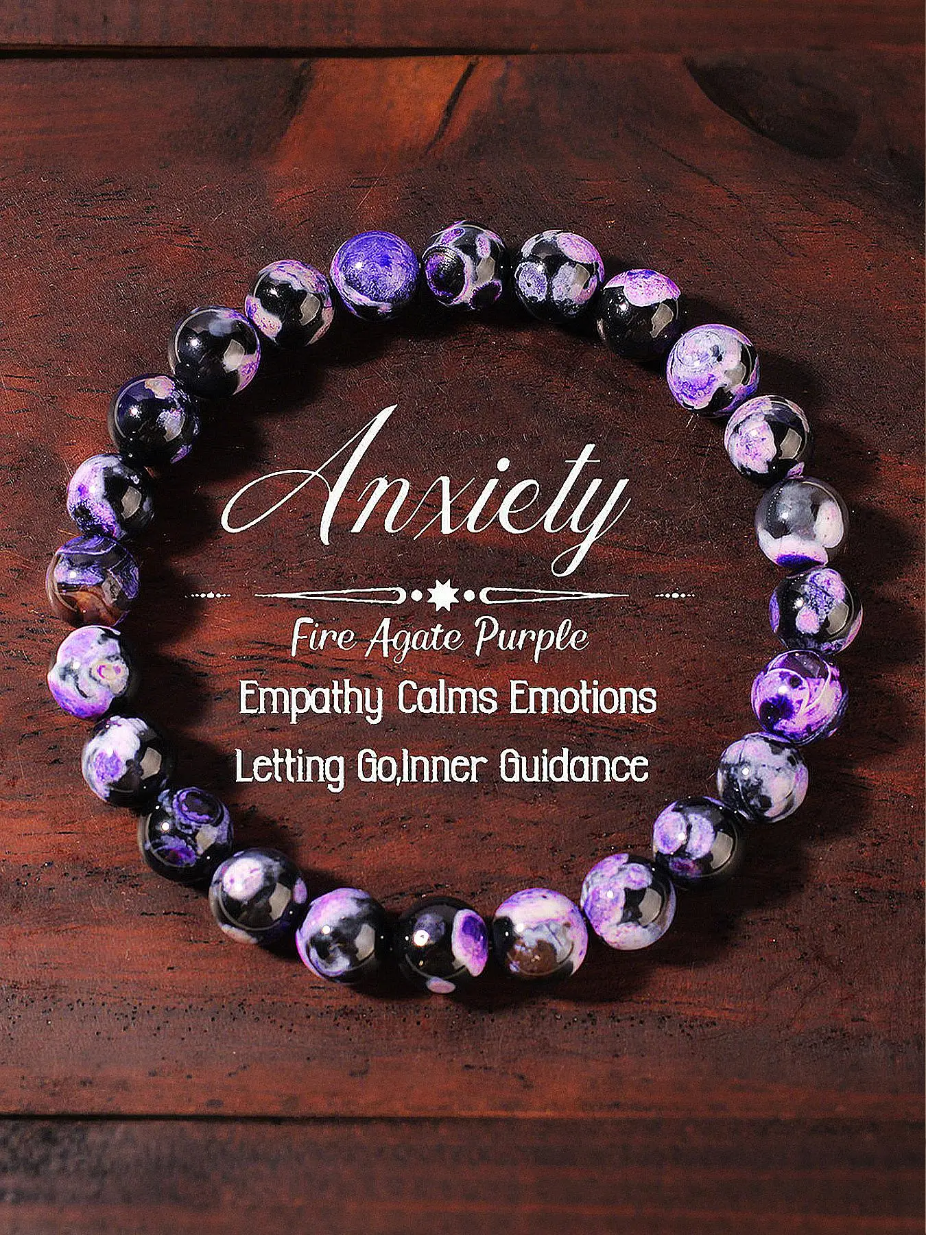 Boho Style Natural Purple Fire Agate Crystal Beaded Bracelet, Calming Mood Stone Bracelet, Spiritual Jewelry to Absorb Negative Energy, Unisex Chakra