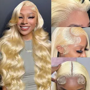 38 Inch 180% 13X6 Lace Front Wig 613 HD Lace Body Wave Human Hair Wigs For Women Glueless 22-38 Inch Long Hair 613 Honey Blonde Body Wave Lace Frontal Wig Pre Plucked Human Hair Colored 613 Lace Front Wig