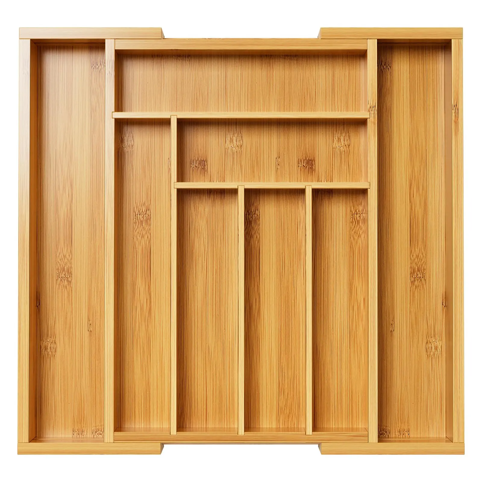 Natural Durable Bamboo Expandable Rectangle Drawer Organizer Set - Adjustable Cutlery Tray, Wood Dividers for Kitchen Utensils, Silverware, Knives