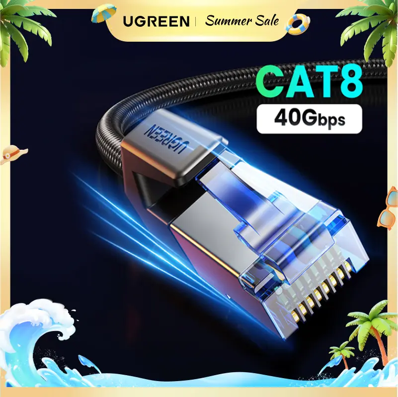 UGREEN Cat 8 Ethernet Cable 6FT, High Speed Braided 40Gbps 2000Mhz Network Cord Cat8 RJ45 Shielded LAN Cables Compatible for Gaming PC Modem Router Noise Streaming Networking Devices,Summer Sale