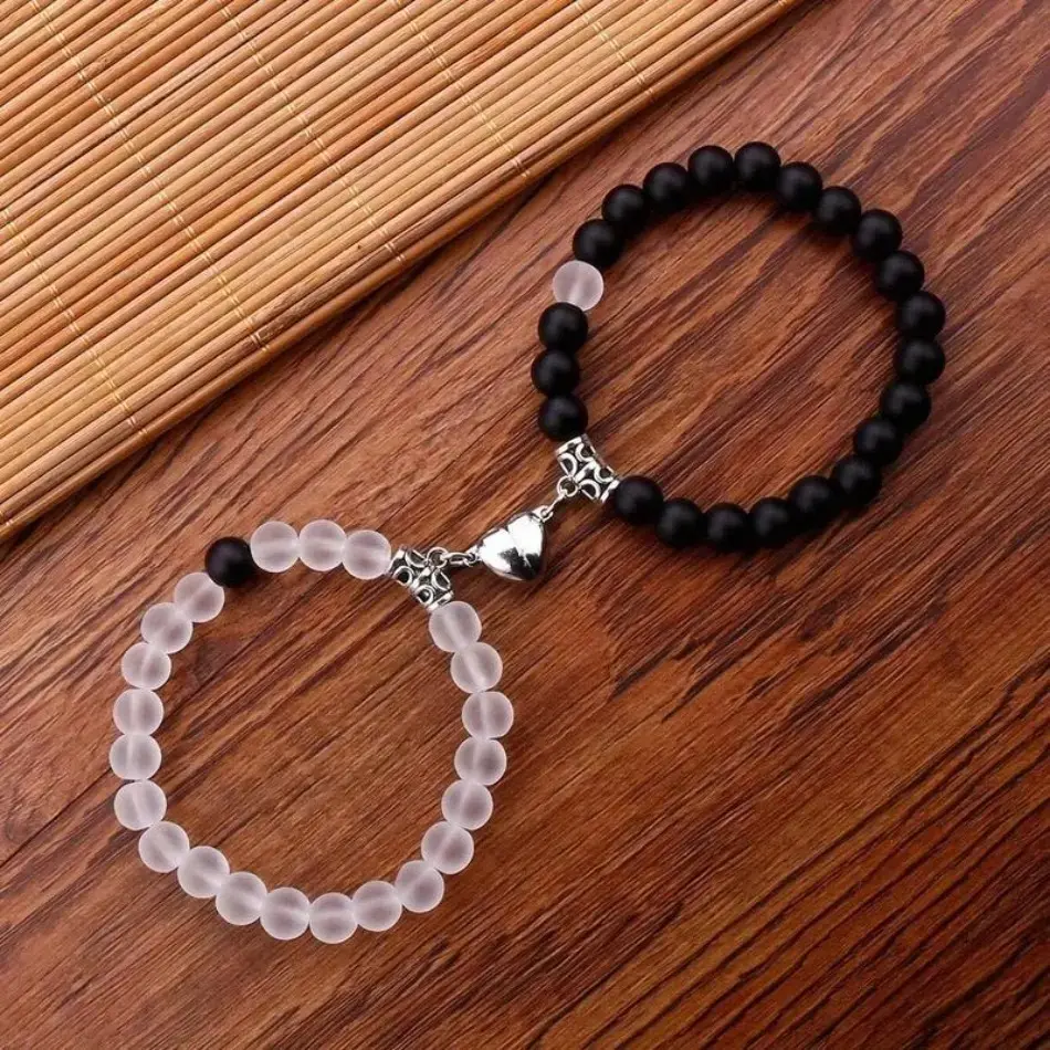2026 New Upgrade Couple Love Magnetic Beaded Bracelet - Personalized Simple Fashion Heart Charms & Twillies Valentine Gift for Women Men (Summervibes, Stackable)