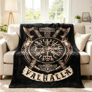Viking Valhalla Pattern Flannel Blanket, Soft Warm Throw for Home, Office, Travel, Camping, Air-conditioned Room, Nap Blanket, All-Season Cozy Throw, Perfect Gift Adult Children's Blankets