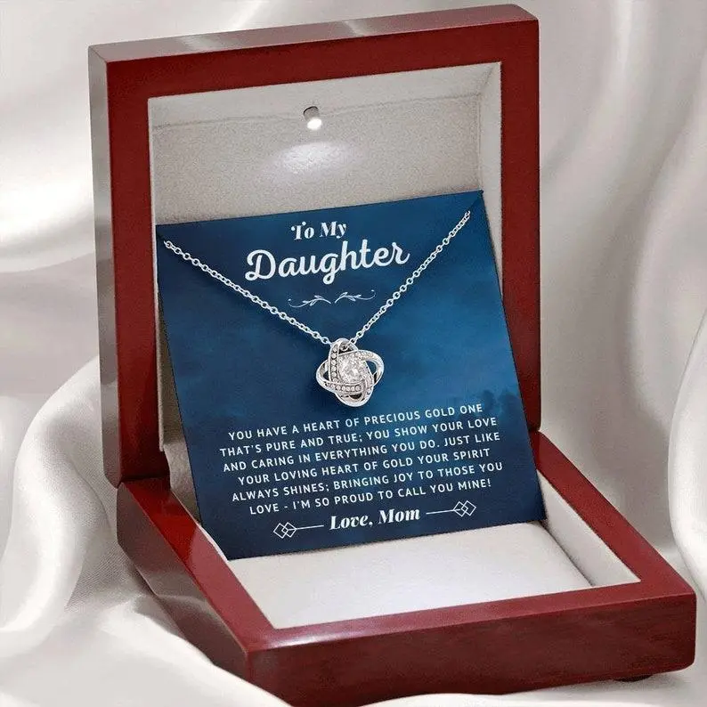 To My Daughter - Precious Gold - Love Knot Necklace | Special Gift from Mom, Sentimental Present from Mother for Birthday, Graduation, Confirmation, Perfect Jewelry Keepsake for Teen Girl, Unique and Thoughtful Gift Idea, Beautiful and Timeless