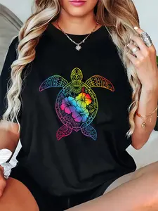 100% Cotton Unisex Hawaiian Sea Turtle Tropical Hibiscus Ocean Animal Hawaii T-Shirt