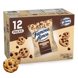 Famous Amos Classic Chocolate Chip Cookies 12 Pack Box 12 oz Bite-size Sweet Treats Crunchy Semi-sweet Chocolate Chips Made in USA Snack