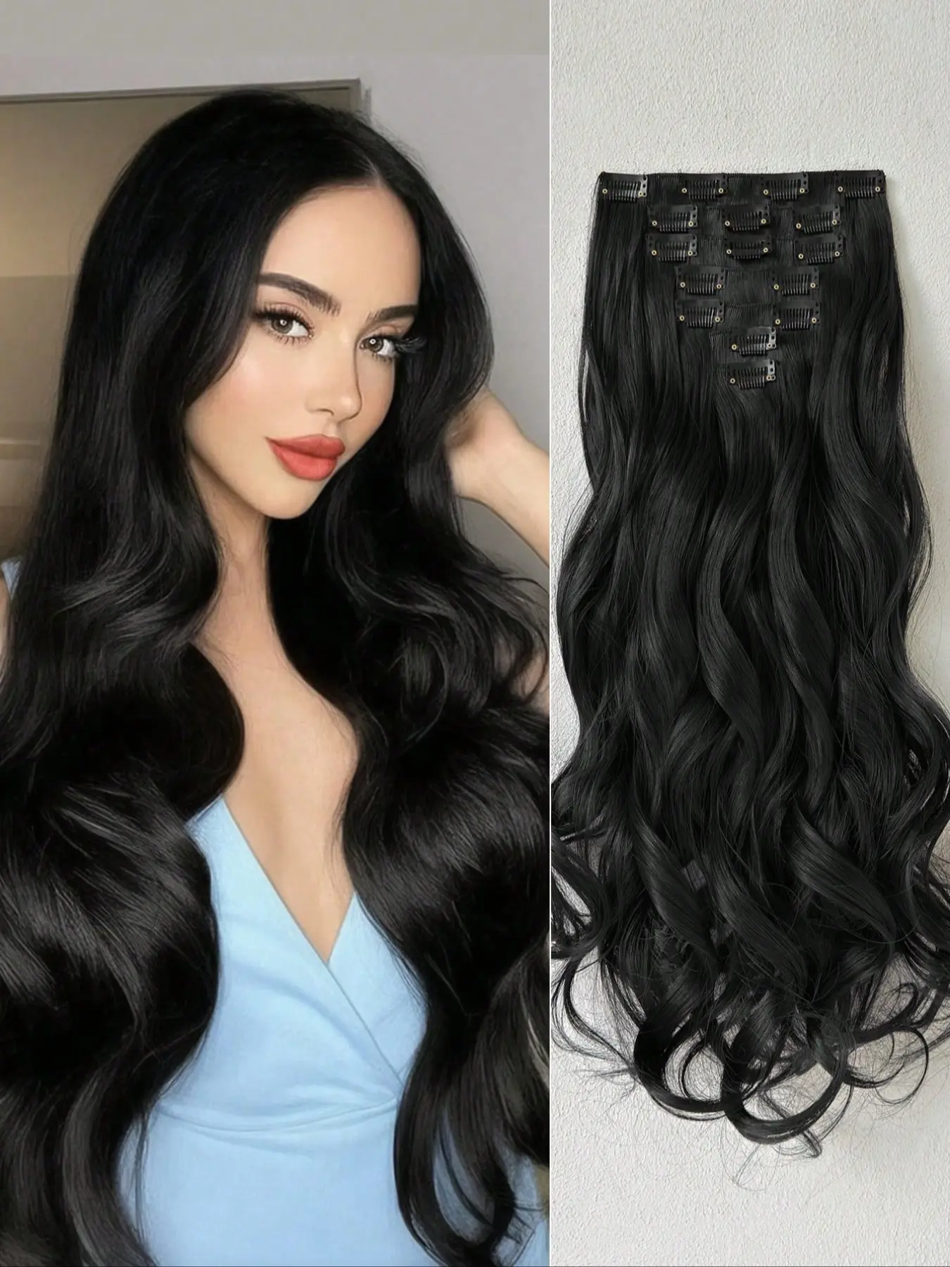 Women's Long Straight Hair Extensions, 16 Clips 22 Inches Synthetic Fiber, Natural Smooth Look, Easy Daily Wear & Special Occasions, Synthetic Wiglets, Synthetic Clip Hairpiece, Synthetic Hair Pieces, Synthetic Hairpieces