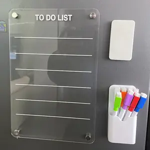 Acrylic Magnetic Message Board, Erasable Writing Board, Acrylic Magnetic Whiteboard for Fridge, Note Board Refrigerator, Magnetic Planning Board Set, Grocery List, Memo Grocery List for Home Planner, Kitchen Fridge Organizer, with 9 Colored Markers