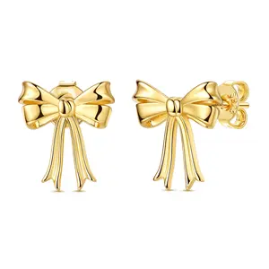 MULA 18K gold plated Sterling Silver bow stud earrings, elegant and feminine jewelry, perfect gift for girlfriend, wife, mother on birthday, Valentine's Day, anniversary, Christmas