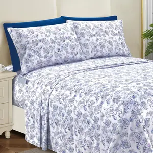 Softest and Coziest Sheet Set - 1500 Hotel Quality Microfiber - Deep, Wrinkle Resistant Paisley Pattern Bed Sheet Set, King, Paisley Indigo