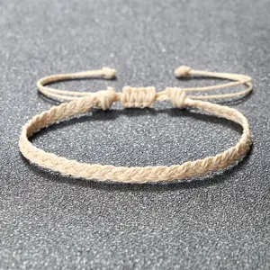 FASHION4U - Classic Handmade Braided Bracelets for Women Men Pure Color Waxed Thread Braid Wristband Charm Bracelet Adjustable Jewelry Gifts