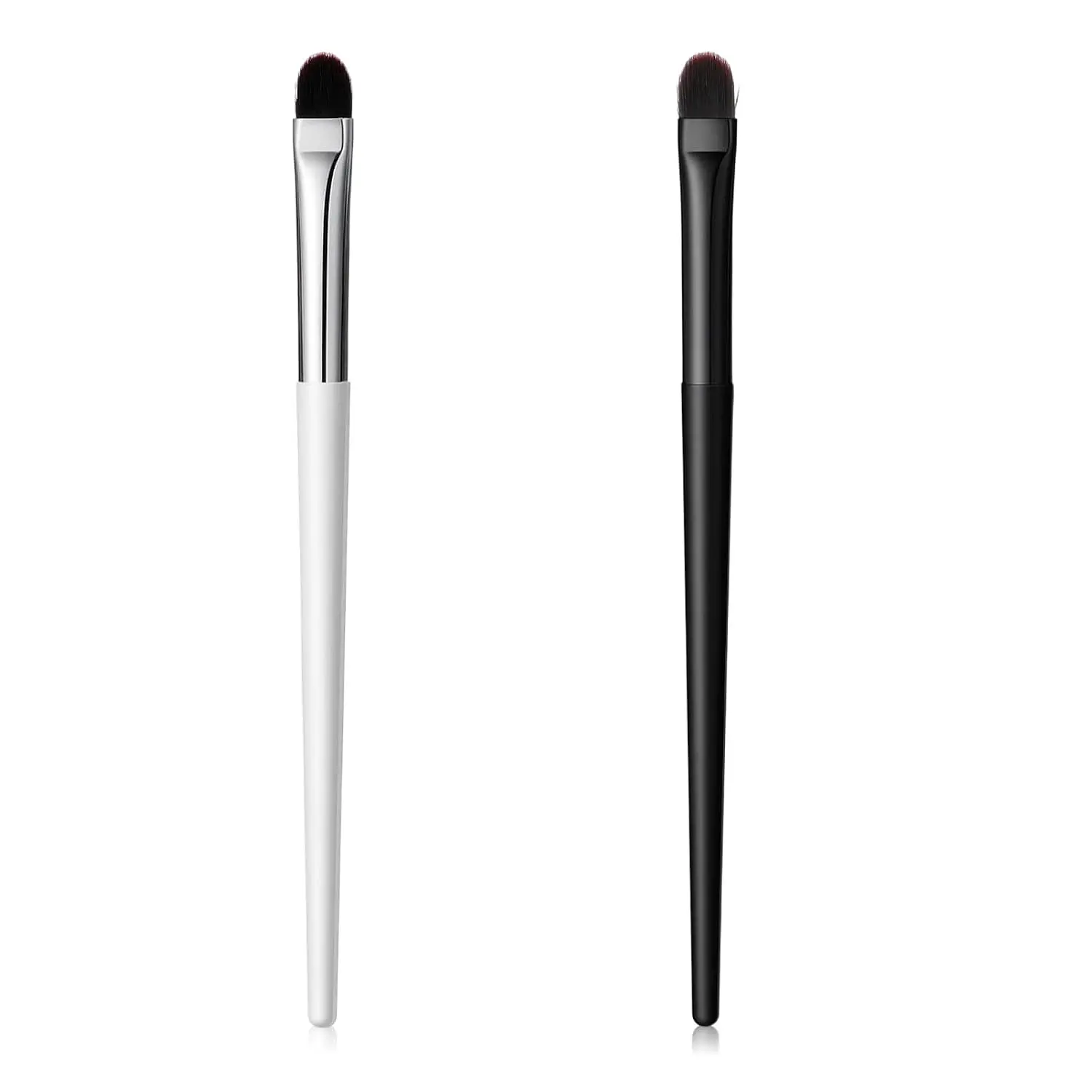 Extra Flat Round Brush 2 Pack Concealer Brush, Flat Makeup Brush For Eyebrows, Eye Shadow Primer Applicator Brush For Blending Small Makeup Eyeshadow Brush 5.9 Inches, White/Black