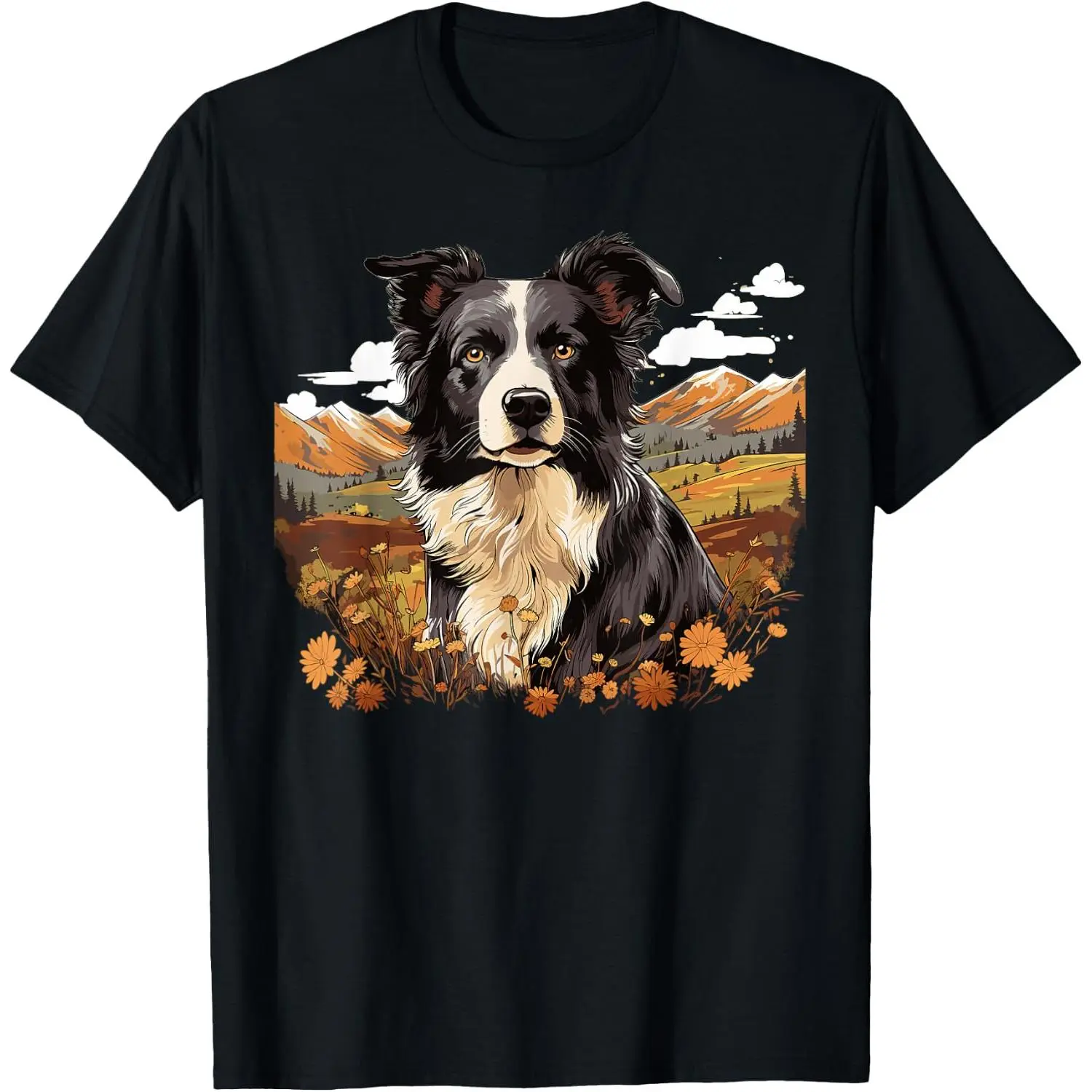 Women's 100% Cotton Short-Sleeve Round Neck Vintage Casual Distressed Graphic Border Collie Tops, Comfortable Everyday T-Shirt