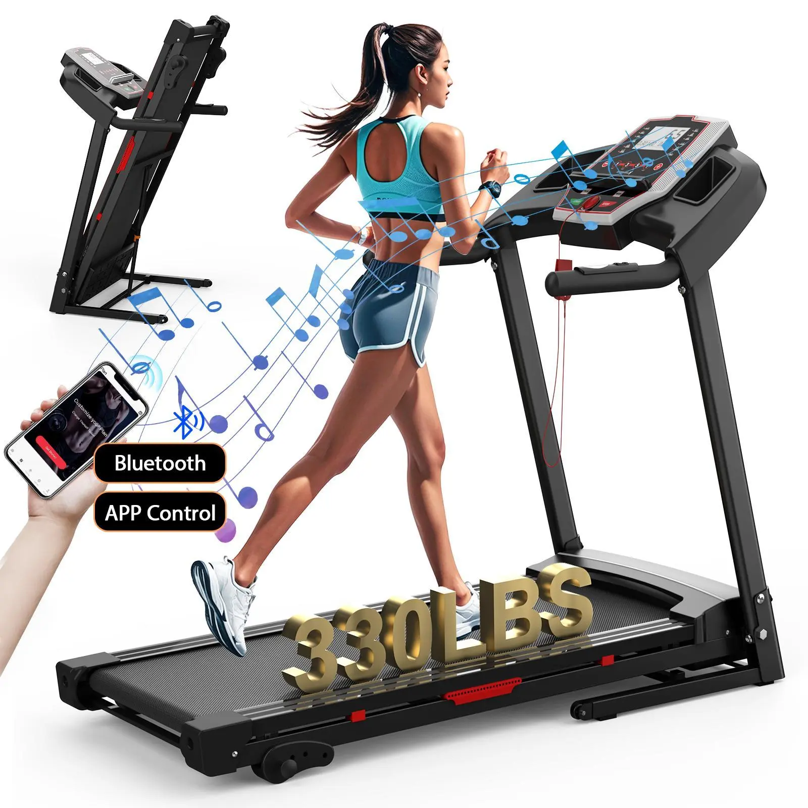 LIVIVOX Foldable 3.5HP Compact Incline Walking Treadmill with Belt - 330 lbs Capacity, 8.5MPH Speed, 10% Adjustable Incline, LED Display, Exercise Machine for Home Cardio at Home, Jogging Equipment, Compact Fold Treadmills, Incline Control